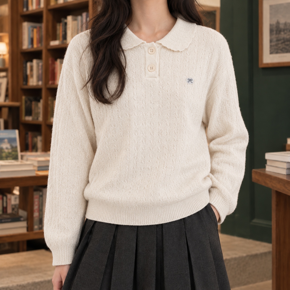 Finely Textured Polo Collar Jumper