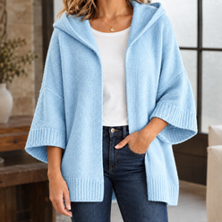 Cotton-Blend Hooded Cardigan with Easy Drape