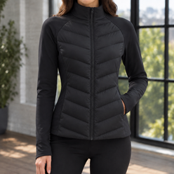 Quilted Jacket Polyester Chevron Quilting with Stand Collar and Zip