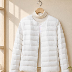 Quilted Jacket Cashmere-Feel with Round Neckline and Tonal Snap Front
