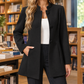Blazer Polyester Longline with Stand Collar and Fabric-Covered Buttons