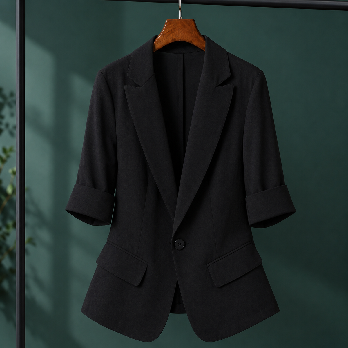 Blazer Polyester Tailored with Notched Lapels and Turned-Back Cuffs