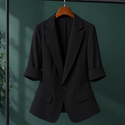 Blazer Polyester Tailored with Notched Lapels and Turned-Back Cuffs