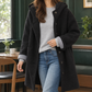 Hooded Coat Wool Blend Relaxed Longline with Button Front