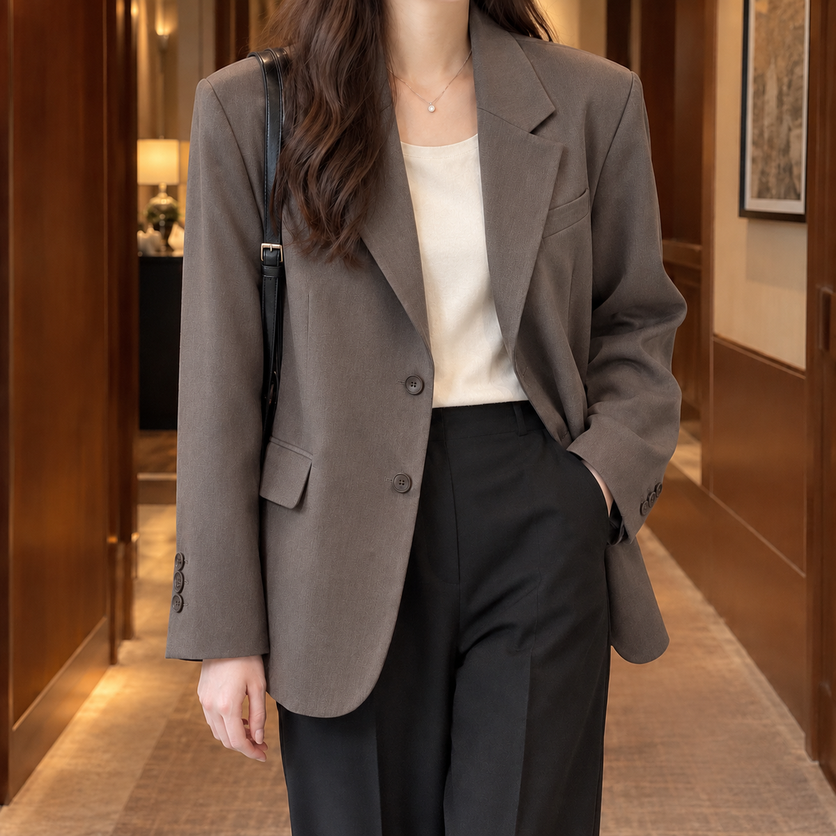 Blazer Polyester Short Tailored with Notched Lapels and Two Buttons