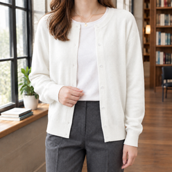 Soft Knit Button-Front Cardigan, Relaxed Fit
