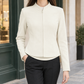 Stand Collar Jacket Polyester Fitted with Concealed Zip, High-Low Hem