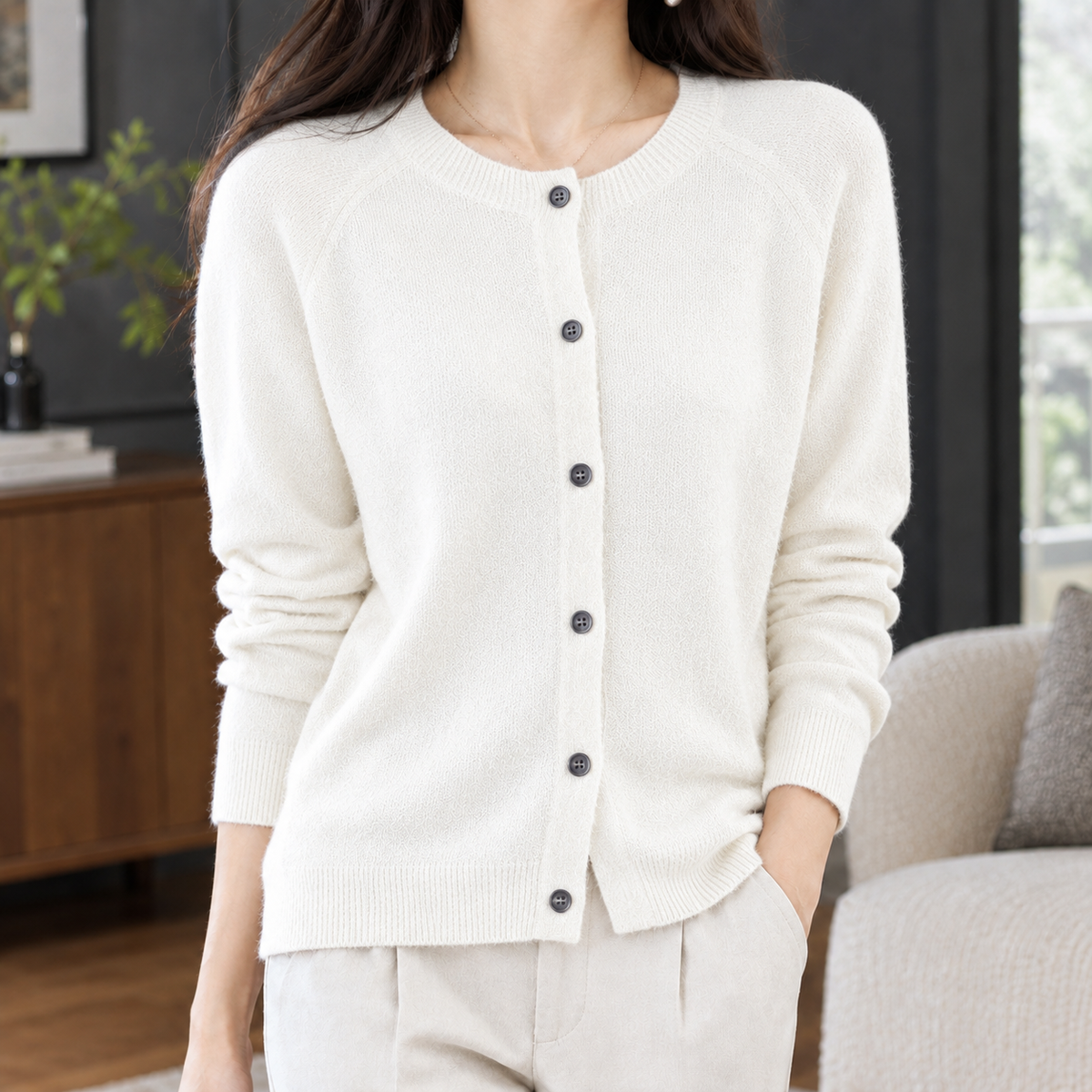Relaxed Round Neck Button Cardigan