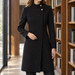 Coat Polyester Stand Collar Fitted Mid-Length with Asymmetric Front