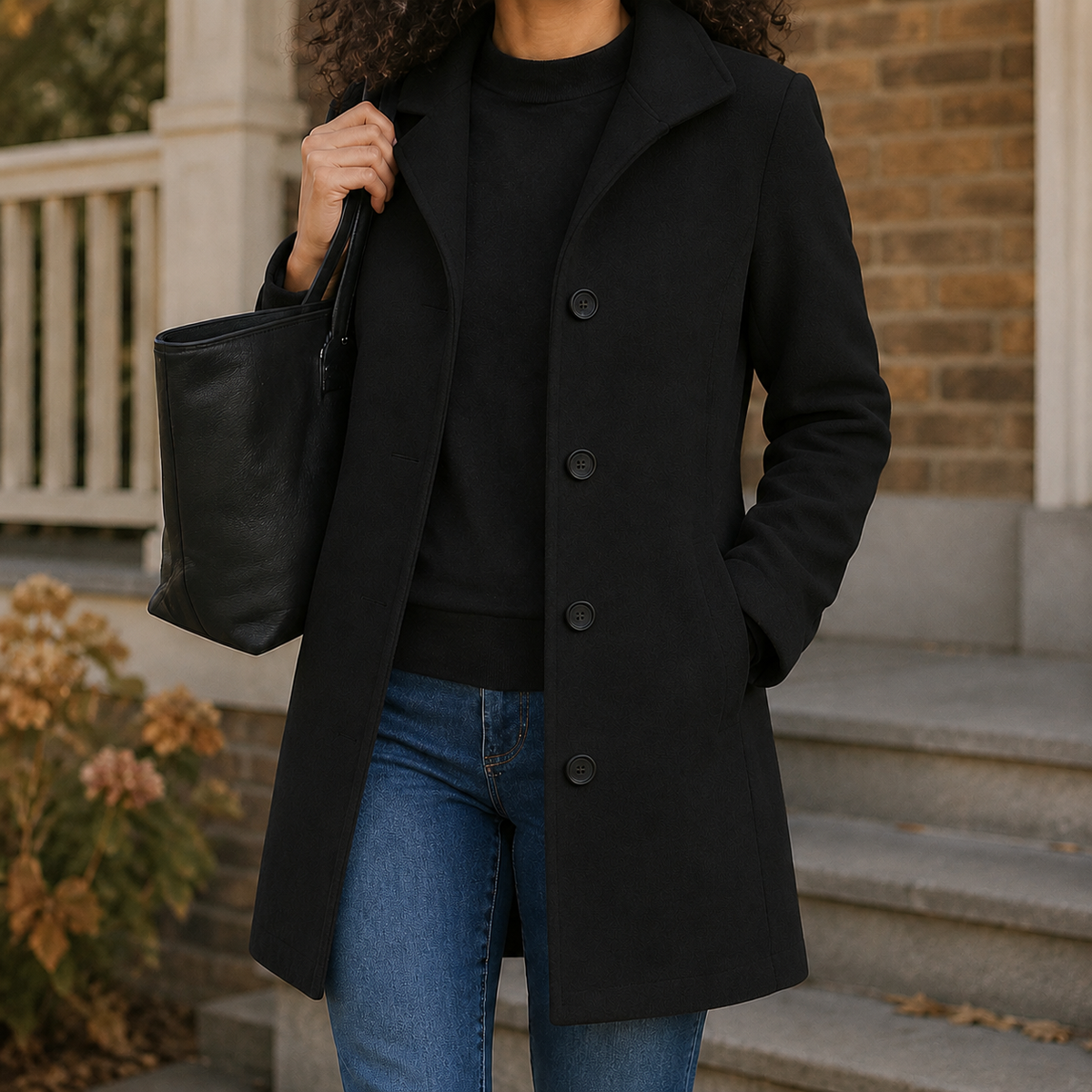 Coat Polyester Straight Cut Mid-Length with Notched Lapels