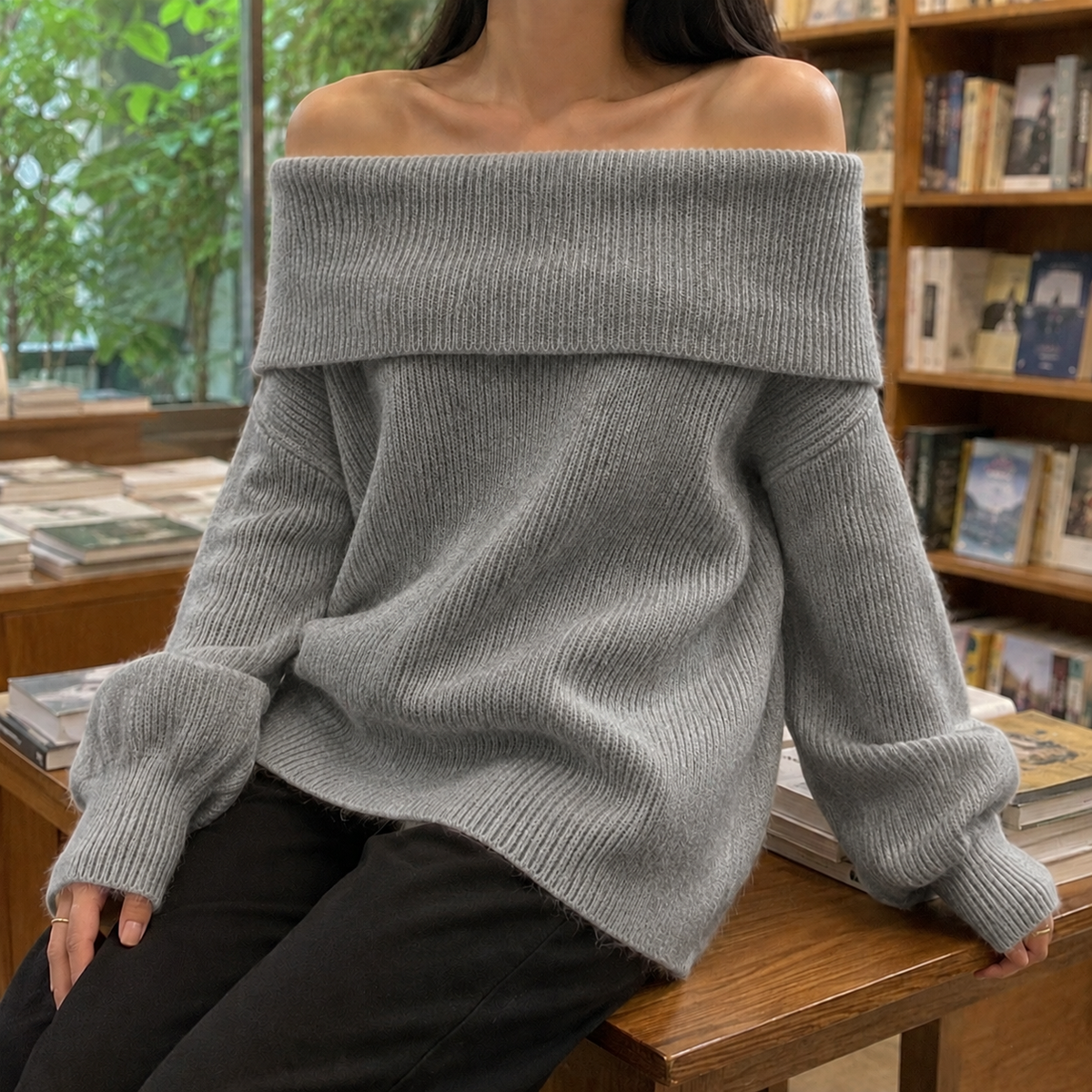 Off-Shoulder Jumper with Dropped Shoulders