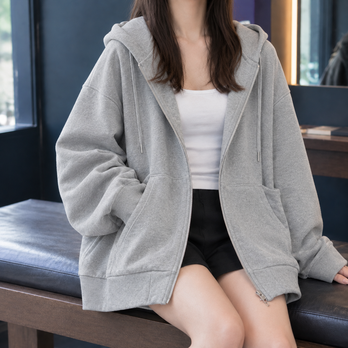 Oversized Fleece Cocoon Zip Hoodie