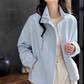 Stand Collar Jacket Polyester Cropped Lined with Zip and Snap Front