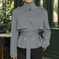 Belted Jacket Polyester Short with Layered Storm Flaps and Wrap Collar