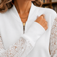 Crochet Sleeve Jacket Polyester Bomber with Metal Zip and Banded Hem