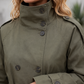 Trench Jacket Polyester Cropped Double-Breasted with Self-Tie Belt