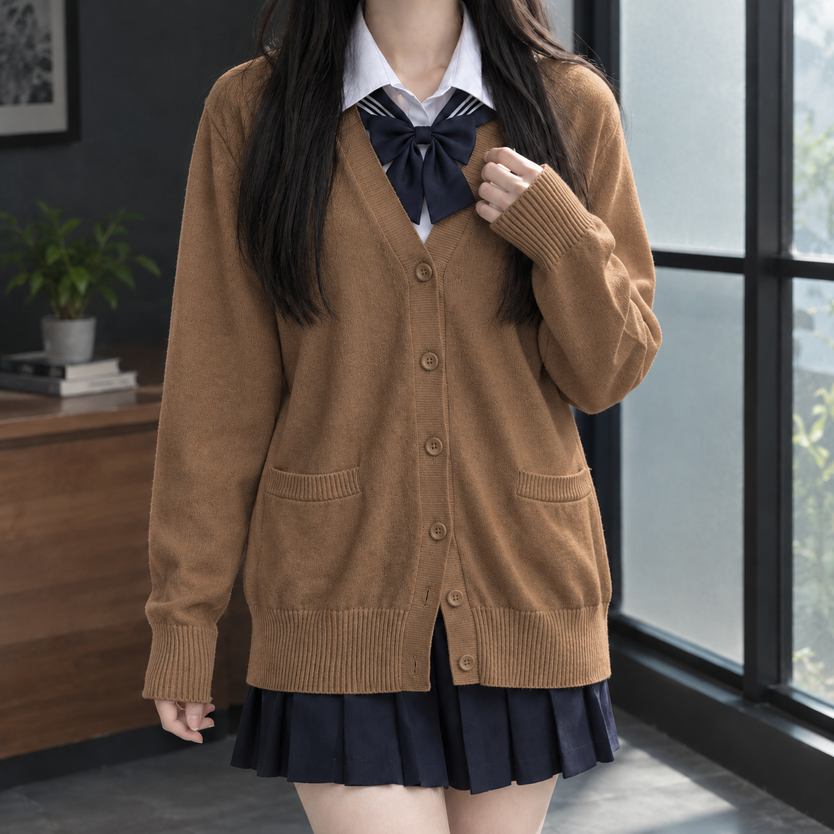 Cotton-Blend V-Neck Button Cardigan