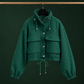 Utility Jacket Polyester Houndstooth Cropped with Flap Chest Pockets