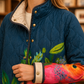 Jacket Polyester Floral Print Quilted with Padded Stand Collar