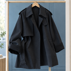 Overcoat Cotton Blend Belted with Oversized Collar and Turn-Back Cuffs