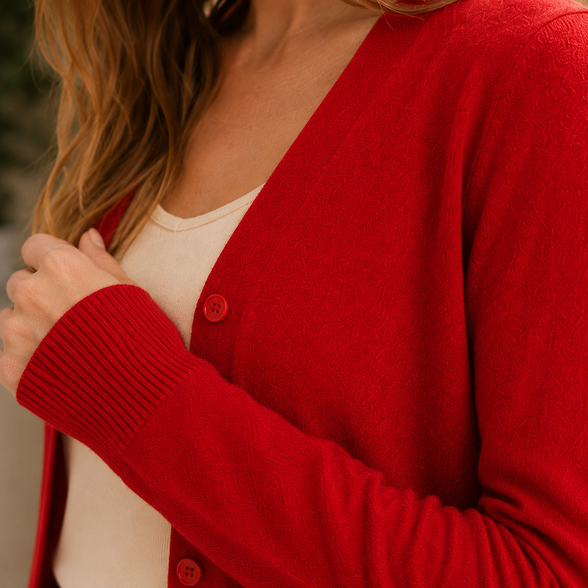 Fine Knit V-Neck Button Jumper