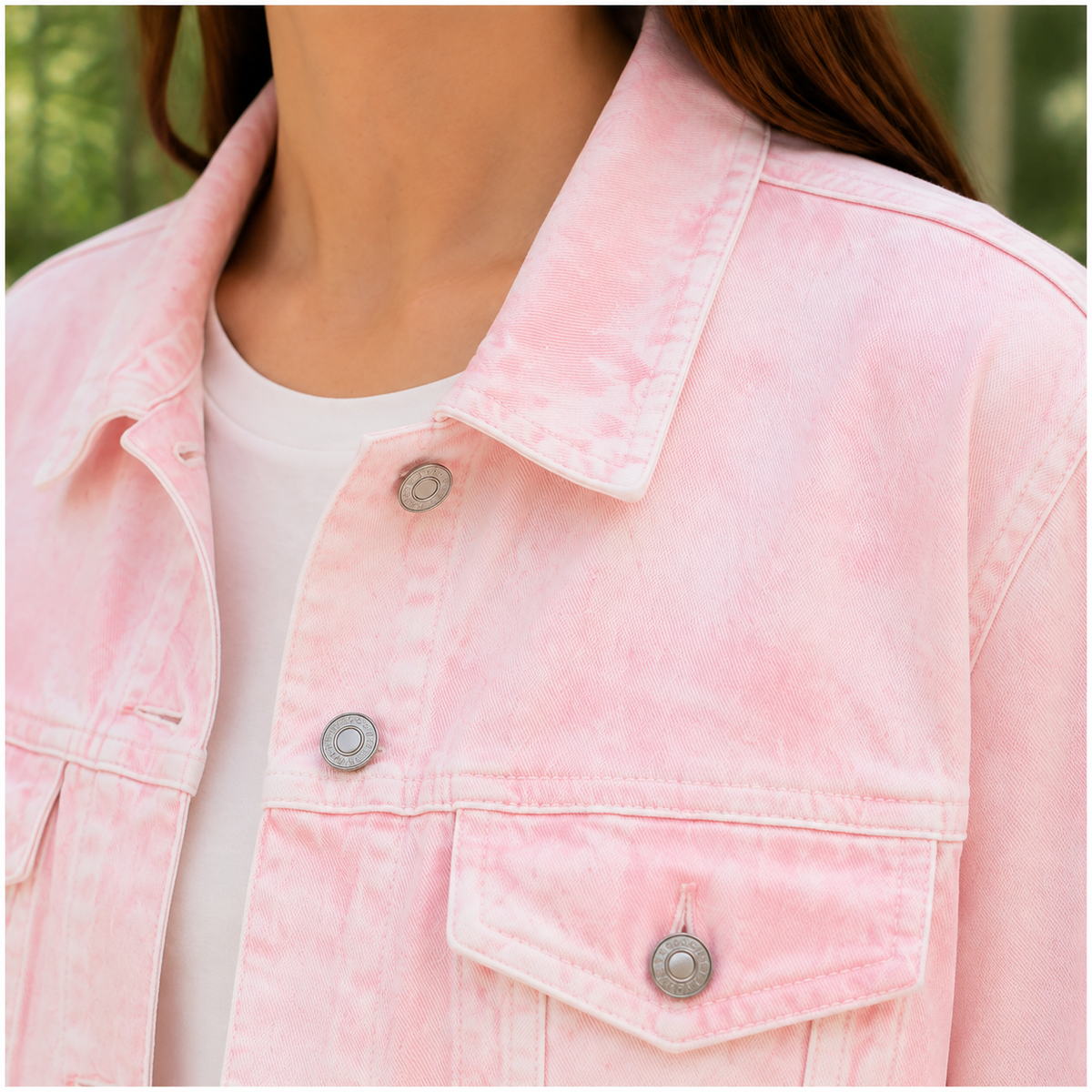 Trucker Jacket Washed Cotton Blend with Pointed Collar and Pockets