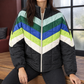 Quilted Jacket Polyester Loose Hip-Length with Chevron Colourblock
