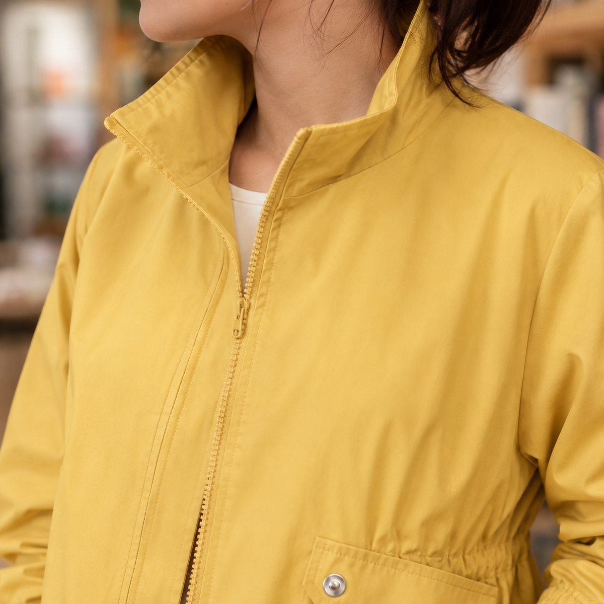 Jacket Polyester Utility with Stand Collar, Full Zip and Drawstring