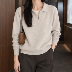 Relaxed Open Polo Collar Jumper