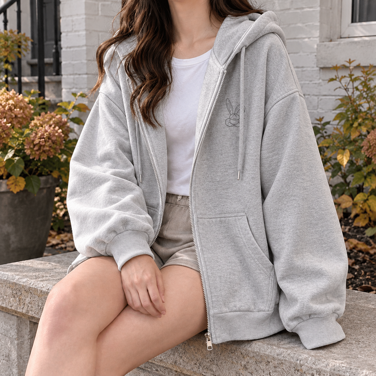 Relaxed Zip Hoodie with Dropped Shoulders