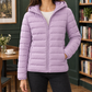 Puffer Jacket Cashmere-Feel with Hood, Down Filling and Full Zip