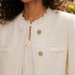 Jacket Polyester Textured Cropped Collarless with Fringed Edges