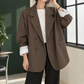 Blazer Polyester Oversized Double-Breasted with Striped Cuffs