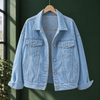 Denim Jacket Cotton Blend Relaxed with Four Pockets and Turned Cuffs