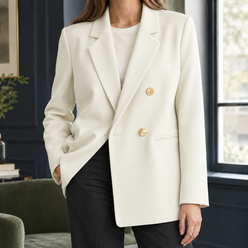 Blazer Polyester Double-Breasted with Notched Lapels and Gold Buttons