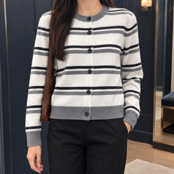 Striped Waist-Length Cardigan