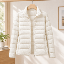 Jacket Cashmere-Feel Quilted Polyester with Stand Collar and Zip