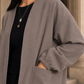 Coat Polyester Waterfall Longline with Collarless Open Front