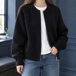 Loose Cropped Cardigan with Chunky Texture