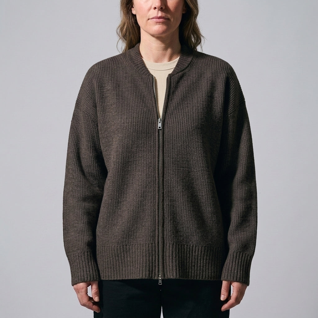Zip-Up Knitted Cardigan
