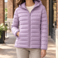 Quilted Jacket Cashmere-Feel Slim Hip-Length with Fixed Padded Hood