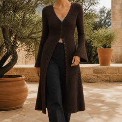 Wool-Blend V-Neck Longline Cardigan