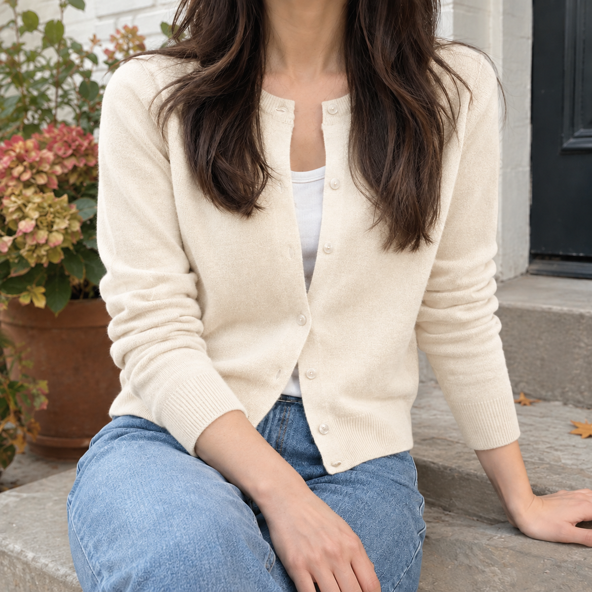 Fine Knit Round Neck Cardigan