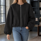 Jacket Polyester Cropped with Balloon Sleeves and Full Zip