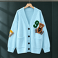 Bear Motif Cardigan with Dropped Shoulders