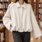 Bomber Jacket Faux Suede Oversized Cropped with Pointed Shirt Collar