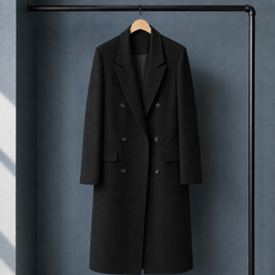 Blazer Polyester Longline Double-Breasted with Broad Peak Lapels