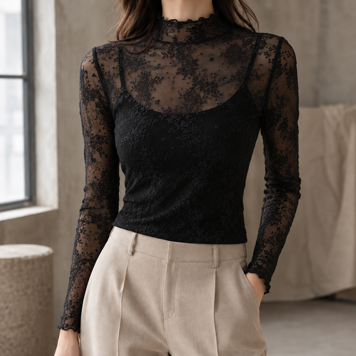 Floral Lace Mock Neck Top