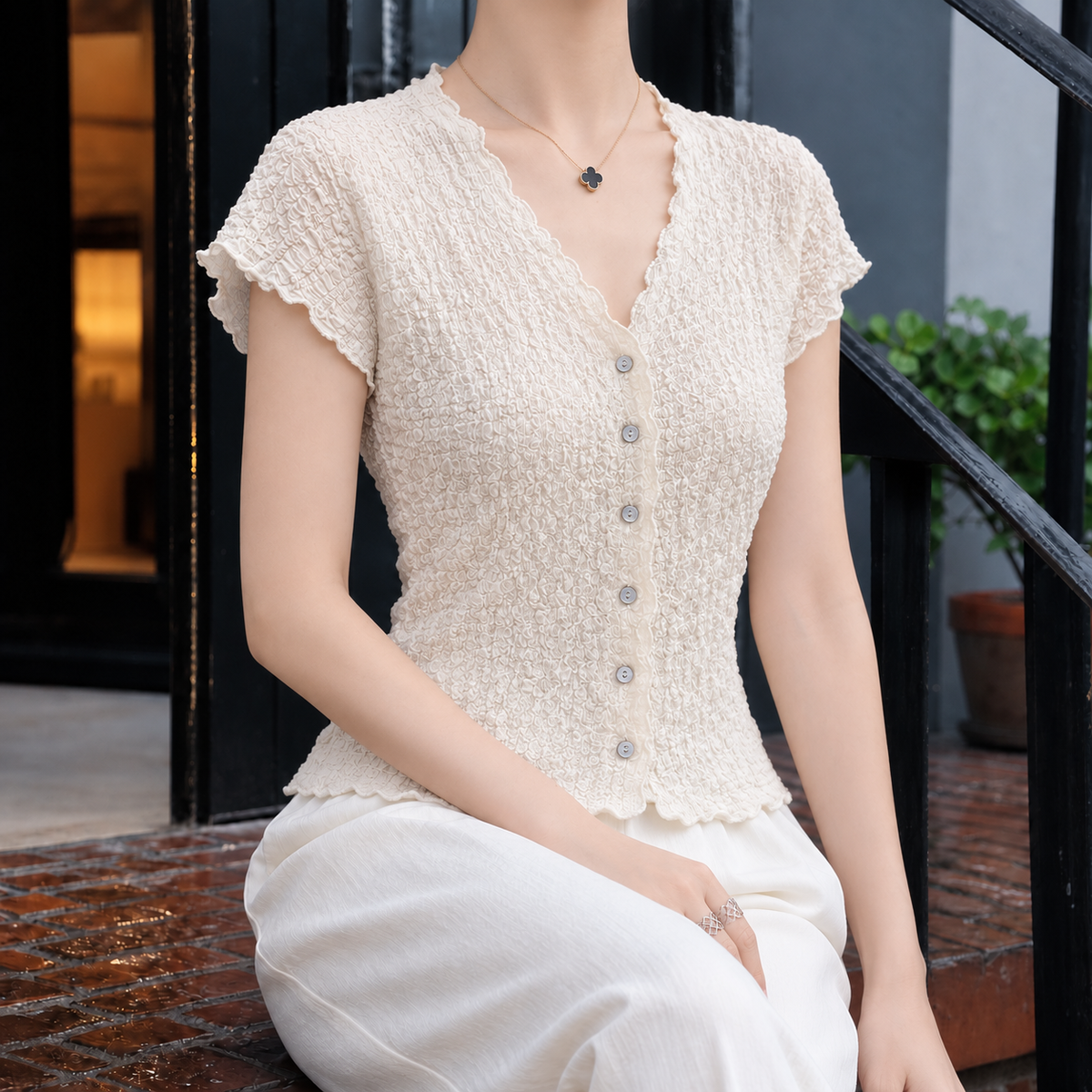 Slim Pleated Cardigan