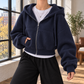 Cropped Fleece-Lined Zip Hoodie